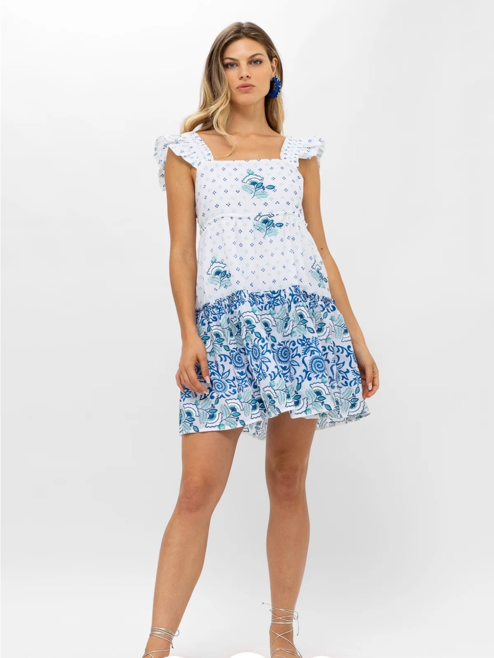 Oliphant SMOCKED SQUARE NECK MINI- CORFU BLUE